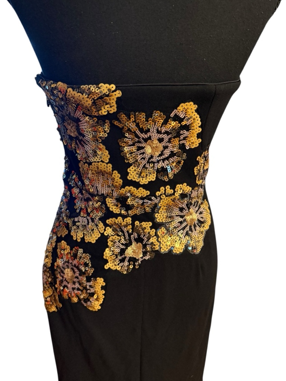 Dress the Population Black Strapless Gown with Gold Floral Appliqué - Picture 10 of 14